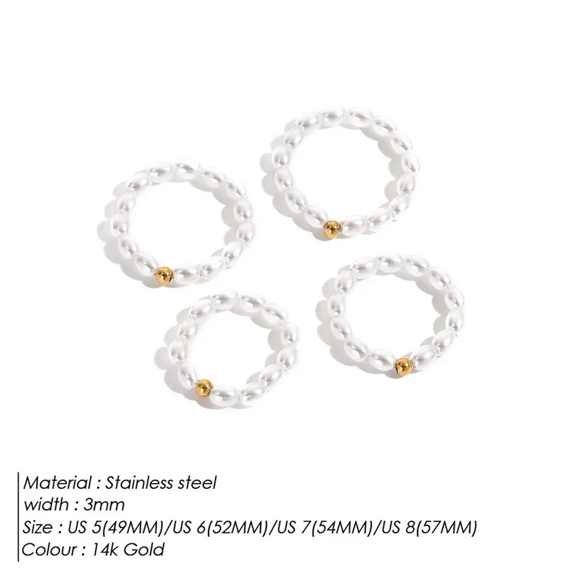 Minimalistische Imitationsperlen-Ringe für Frauen 18K Vergoldeter Edelstahl Perlen-Fingerring Stapelbarer Eleganter Party-Schmuck – Detail 9