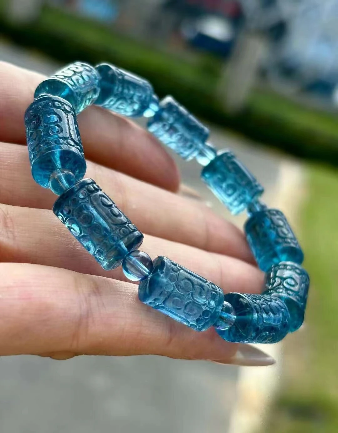 Natural Blue Aquamarine Clear Barrel Beads Bracelet 9.8x15mm Women Men Gift Fashion Brazil Deep Blue Aquamarine Jewelry AAAAA