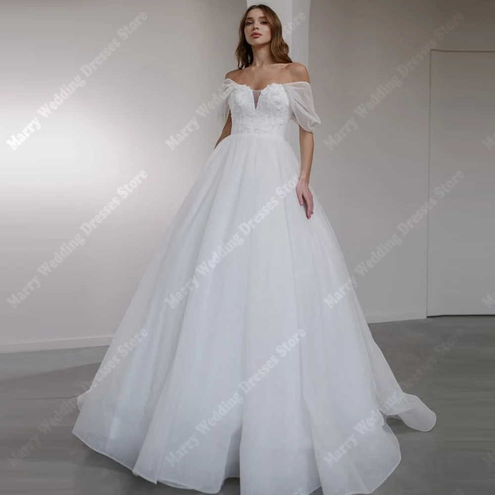 

Off The Shoulder Backless Wedding Dresses Elegant Sleeveless A-Line Tulle Bridal Gowns Banquet Vestidos De Noiva 2025 Customized