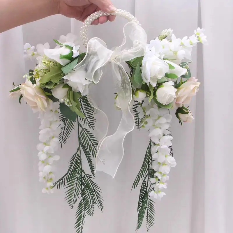 Bouquet of flowers, certificate bouquets, bridal weddings, fake flowers, handheld pearl rings, bouquet photo props