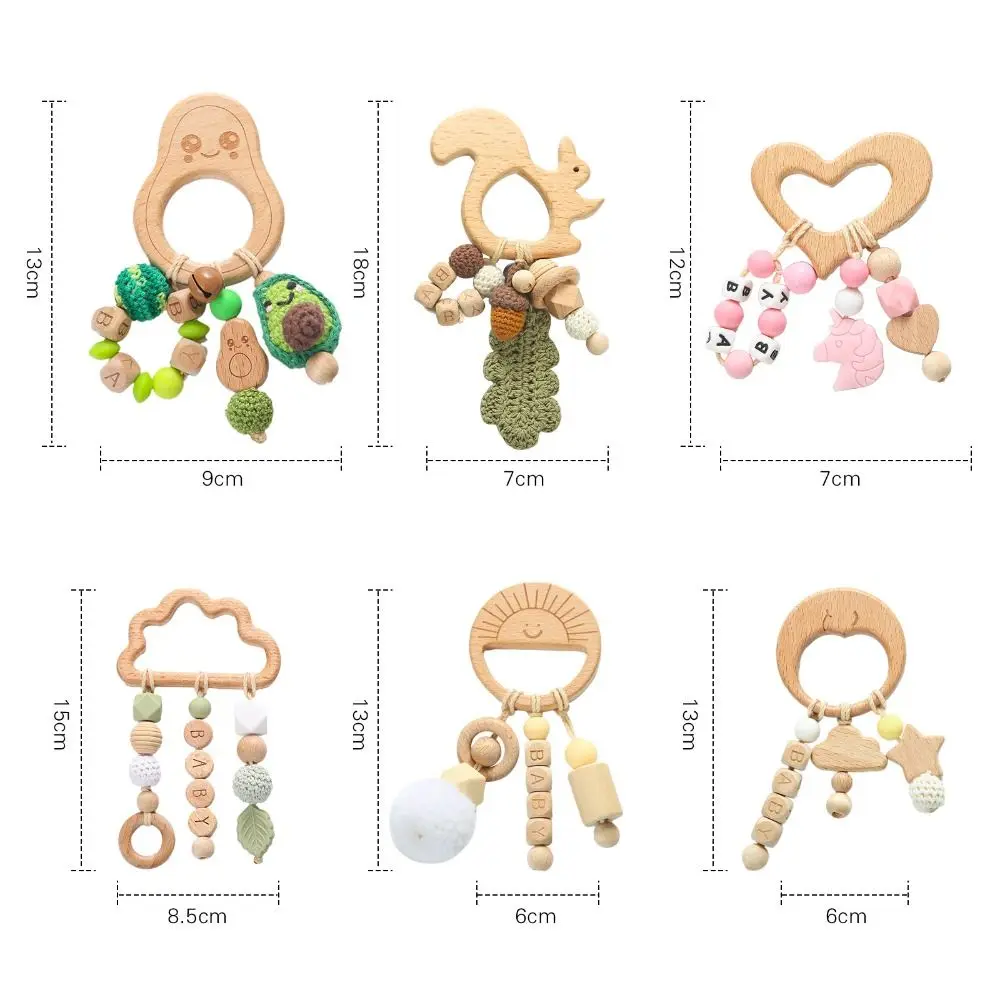 Cartoon Anti-lost Wooden Baby Rattle Toy Handmade Adjustable Handbell Rattle Toy Montessori Food Grade Wooden Rings Toy Baby