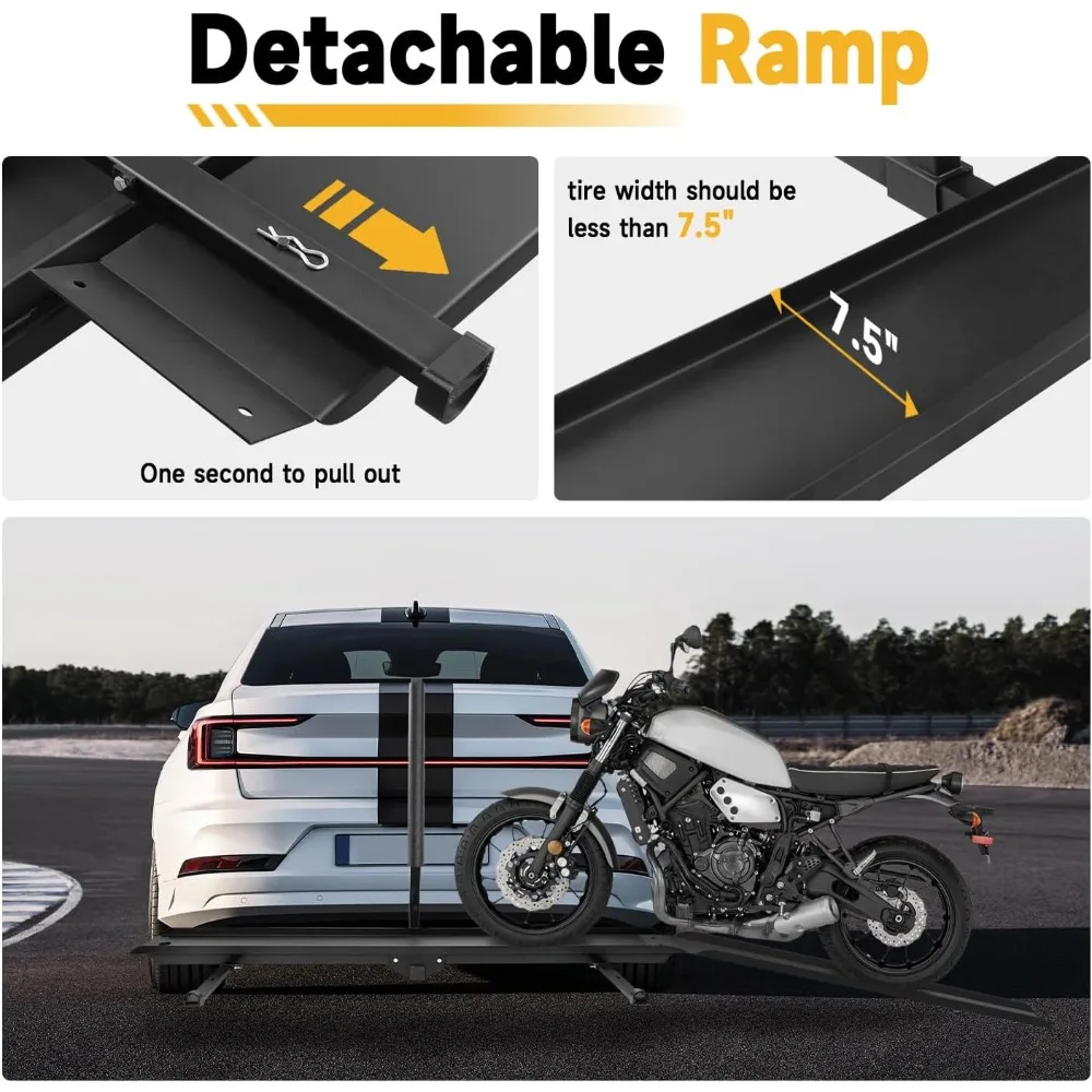 حامل وصلة الدراجة النارية، رف الدراجة الترابية الفولاذي للسكوتر/الدراجة الإلكترونية مع منحدر تحميل وأشرطة السقاطة، يناسب جهاز الاستقبال مقاس 2 بوصة #3