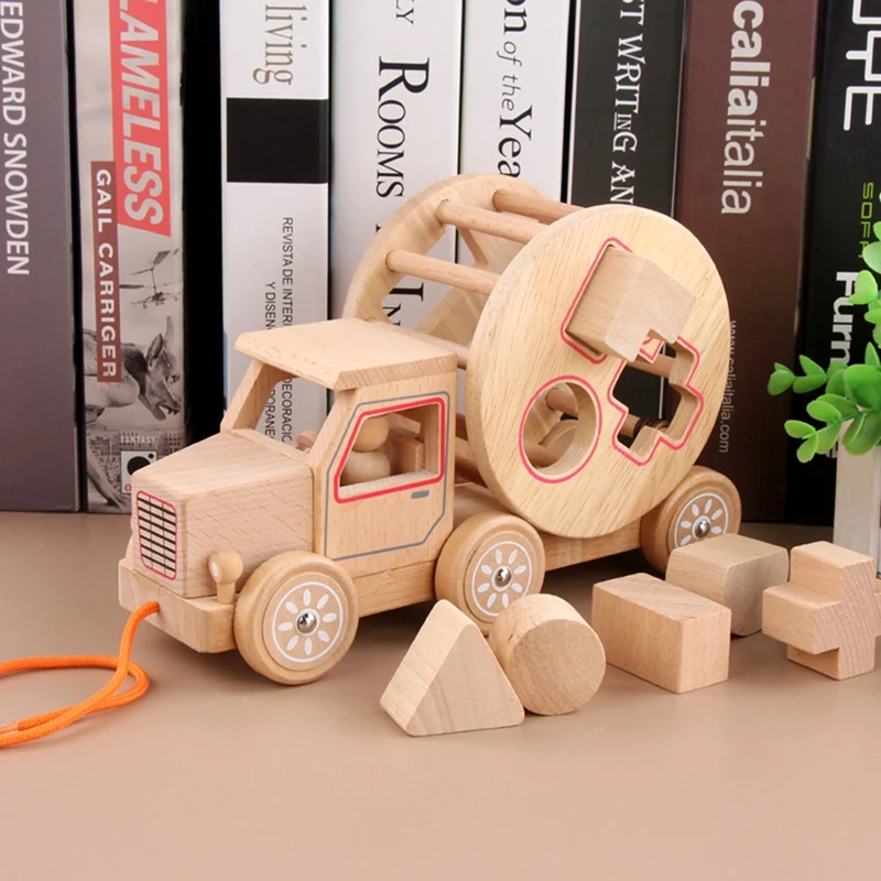 Kids Wooden Pull Car Assembling Building Blocks Shape Matching Game Educational Toy For Children Puzzle Learning Toys