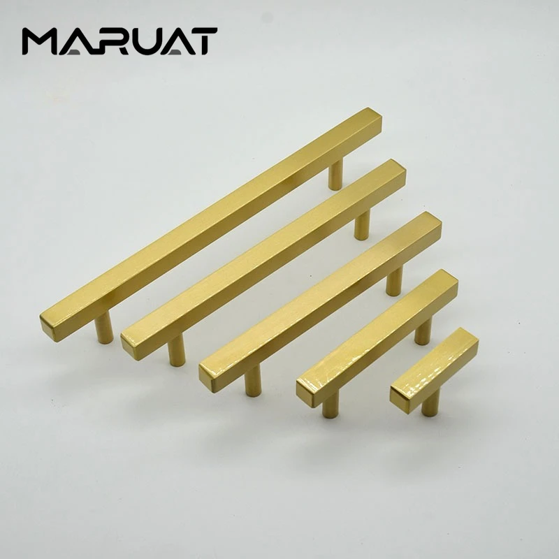Furniture Handles Wardrobe Door Pull Brass Drawer Handle Square T Bar Straight Kitchen Cabinet Closet Knob