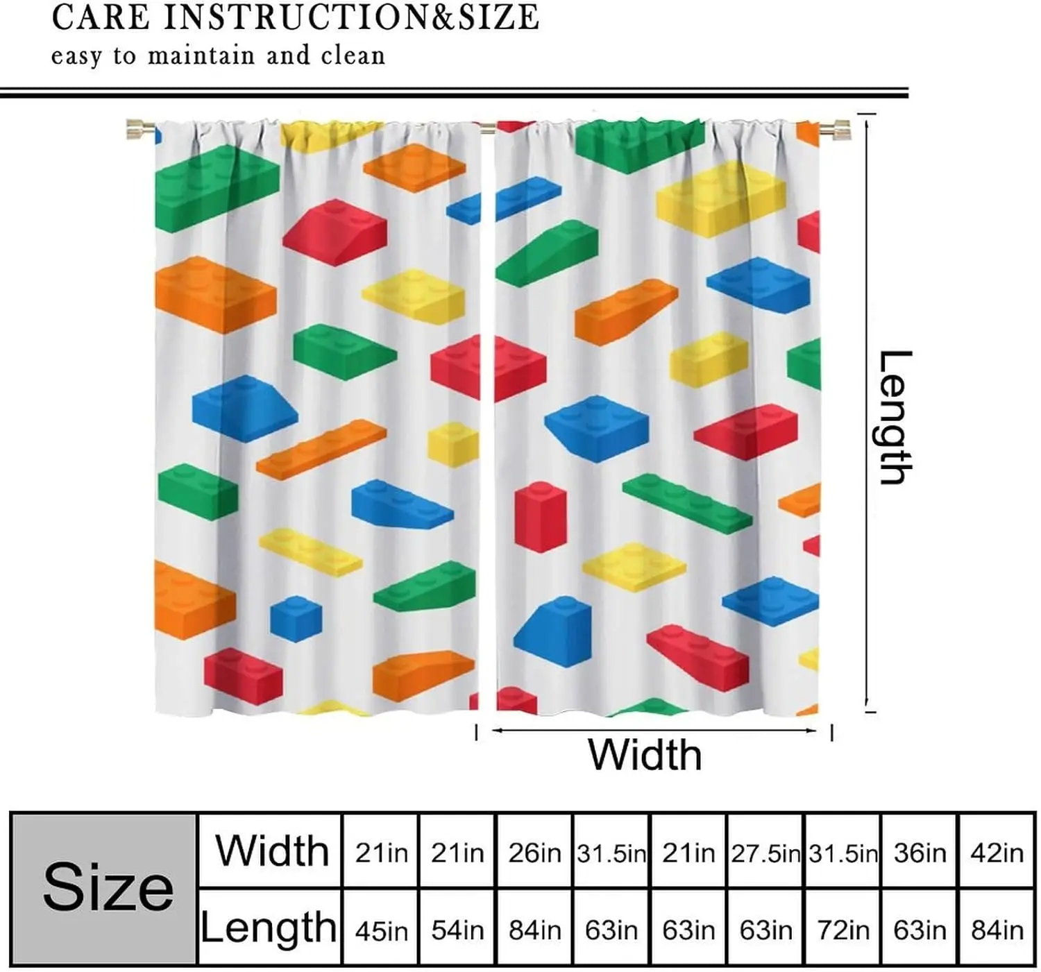 Kids Building Blocks Curtains,Colorful Abstract Geometric Toy Pattern Window Treatments for Boys Girls Nursery Baby Bedroom