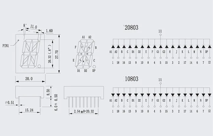 Imagem -02 - Tubo Digital Comum Azul Anode ou Cátodo Comum Exibição de 16 Segmentos 277x20 mm 08 08 08 20 Pcs