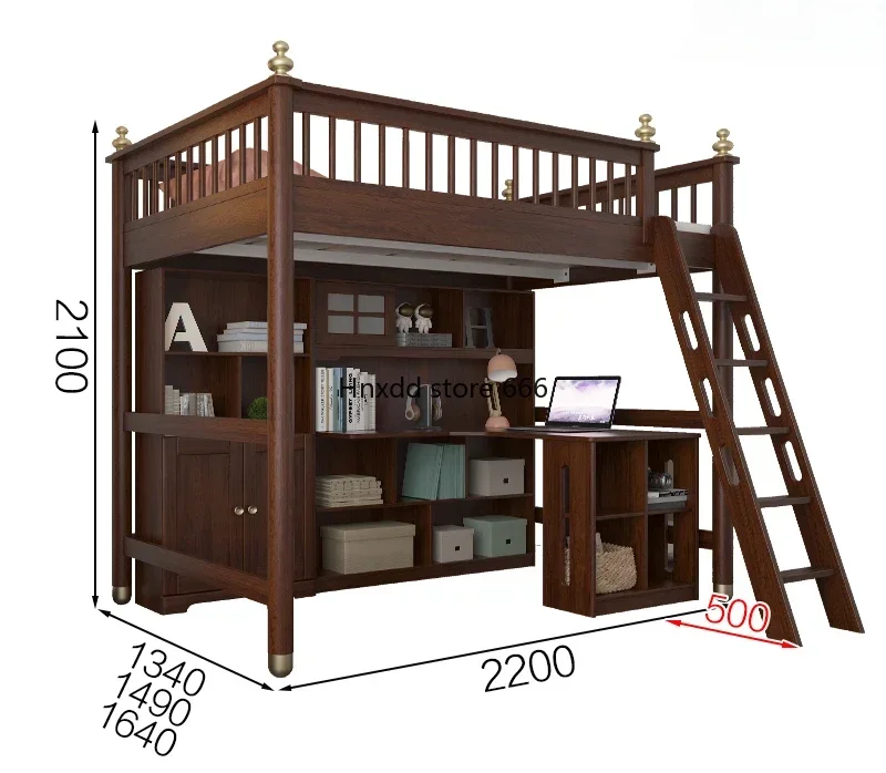 Children's double-layer staggered bed and under wardrobe combination