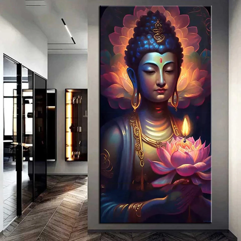 Full Square/Round Drill 5D DIY Diamond Painting Buddha And Flowers Diamond Embroidery Cross Stitch Home Decor J3395