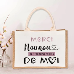 Sac fourre-tout imprimé français Super Nounou pour femme, sac à main en toile pour femme, sacs à provisions réutilisables, meilleurs cadeaux pour Nounou, initié