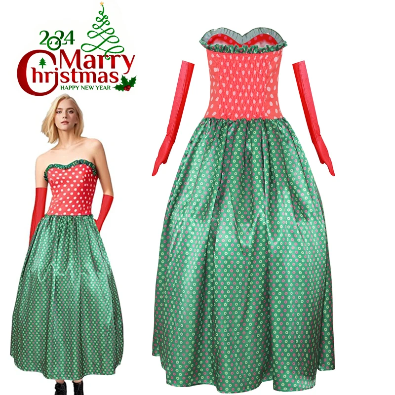 Womens Christmas Dress Martha May Whovier Costume Cosplay Outfits with Gloves for Holiday Party Fancy Dress Outfit