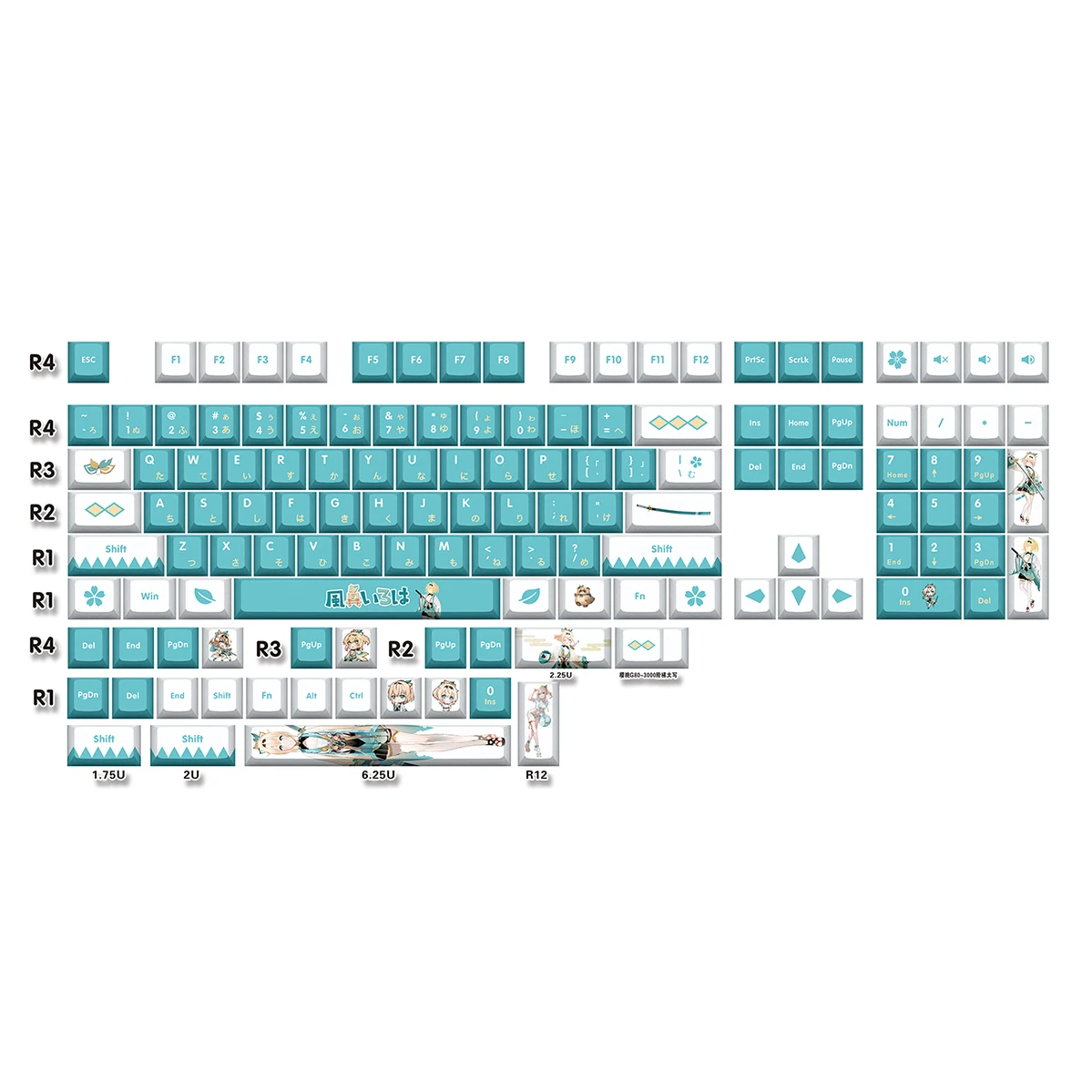 Kazama Iroha 132 Key Cap Vtuber Hololive Key Cover PBT DYE Sublimation Cherry MX Cross Axis Switch Keycap Mechanical Keyboard