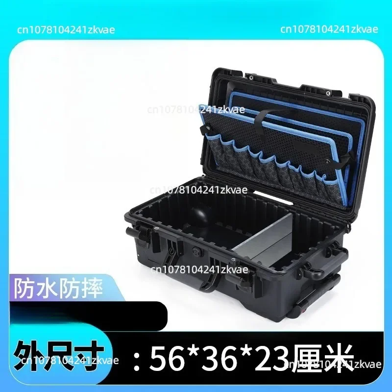 Rolling Hard Tool Box with Trolley Pockets Tool Storage Chest, Portable Organizer Case for Electric Drill and Hand Tools