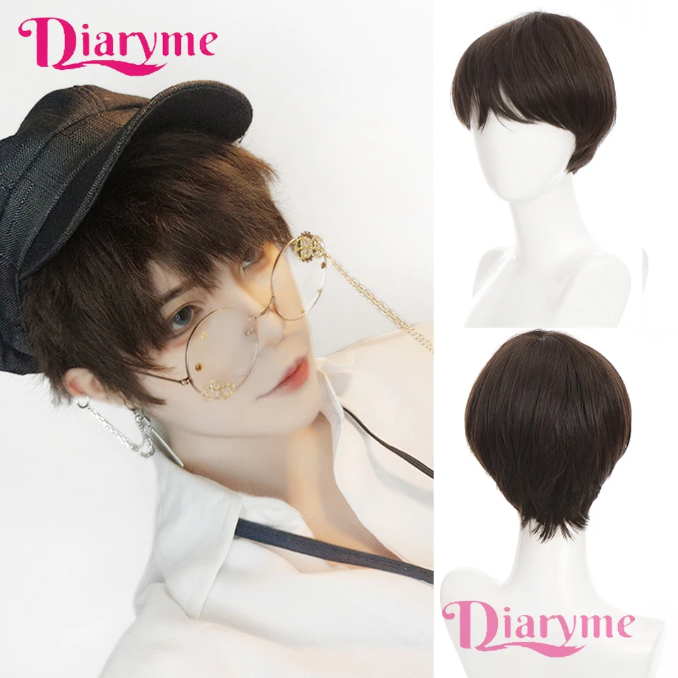 

Short Synthetic Hair Men's Wigs Black Brown Daily Cosplay Wig Natural Fake False Hair High Temperature Fiber