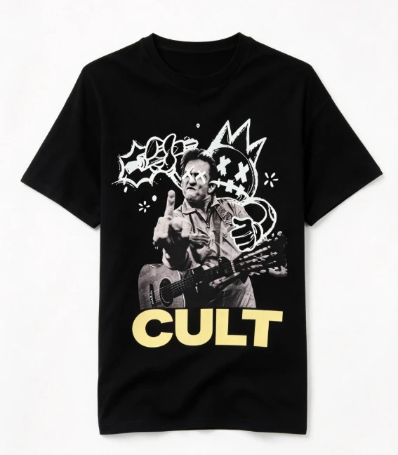 2026 new Vintage Music Portrait Graffiti‑Overlay Graphic Print High‑Quality Comfort Loose Rock‑Style Short‑Sleeve Tee