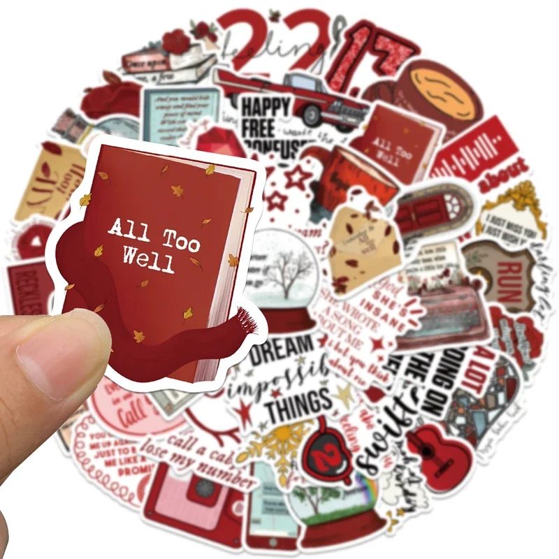 10/30/50Pcs Aesthetic Cartoon Famous Singer Taylor Red Album Lyric Sticker For Laptop Water Bottle Luggage Notebook Vinyl Decals