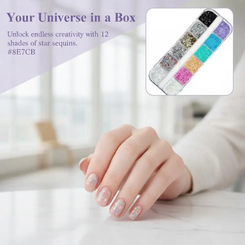 12-Grid Colorful Star Sequin Mixed Five Pointed Star Laser Nail Glitter Nail Art Nail Charm DIY Manicure Accessories