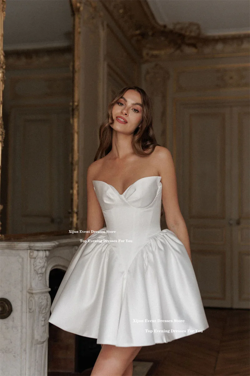 Xijun Simple Ivory Short Wedding Dresses Satin Sweetheart  A-Line Prom Gowns Formal Occasion Birdal Gowns 2025 Women Customized