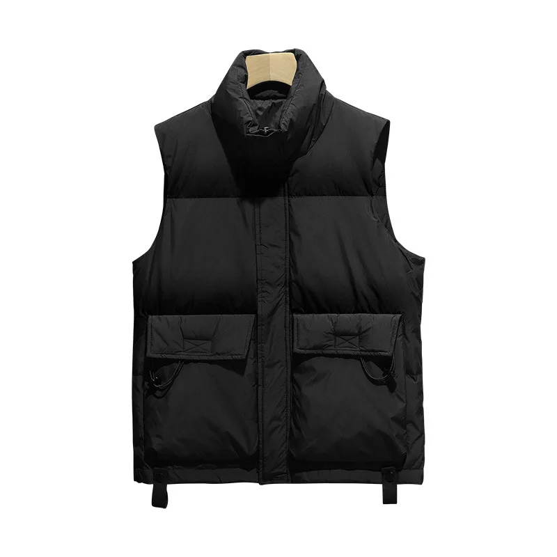 Mens Waistcoat Winter Fashion Casual Cotton Padded Vest Oversize Thick Puffy Warm Sleeveless Zip Up Khaki Jackets 3xl 4xl