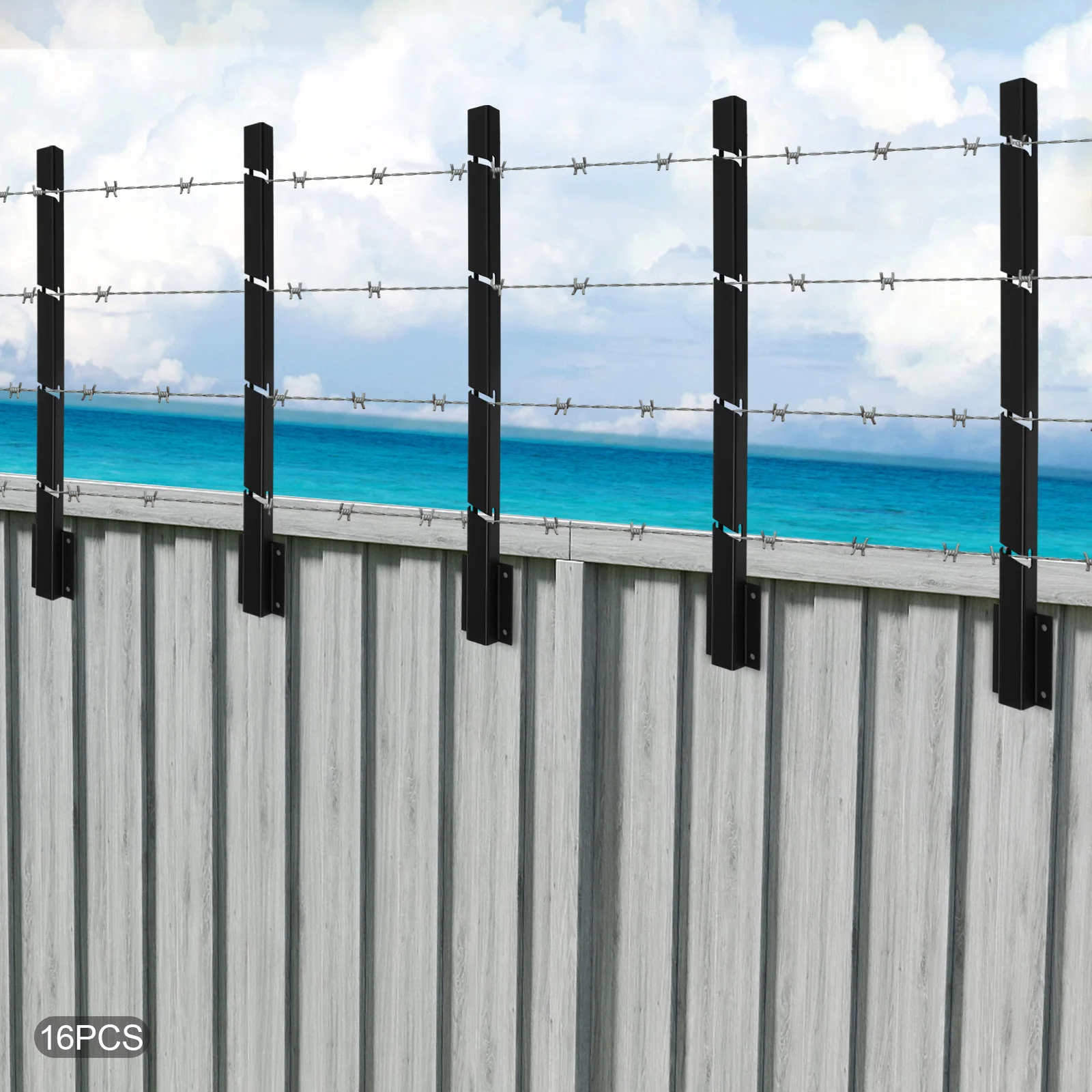 Black Steel 76*15*15cm Fence Extension Arm Rust-proof Heightening Pet Fence Extension Bracket Set