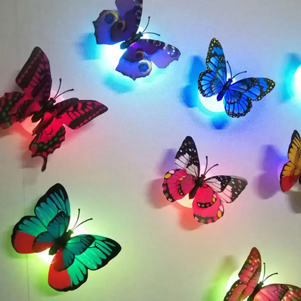 3D LED Butterfly Decoration Night Light Sticker Single and Double Wall Light for Garden Backyard Lawn Party Festive Party