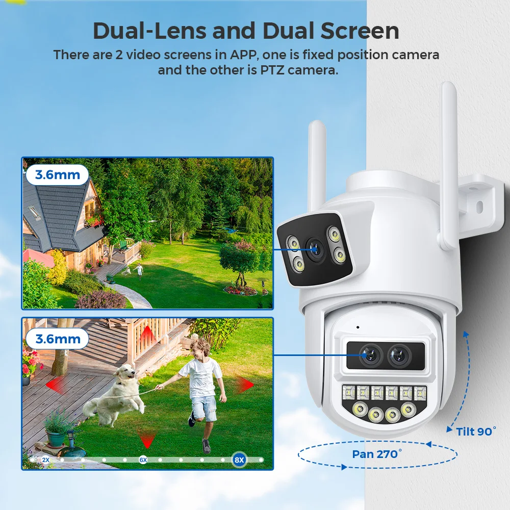 BESDER 6K 12MP Wifi Camera PTZ Dual Screen 8X Digital Zoom AI Auto Tracking Outdoor 8MP CCTV IP Camera Security Protection iCSee