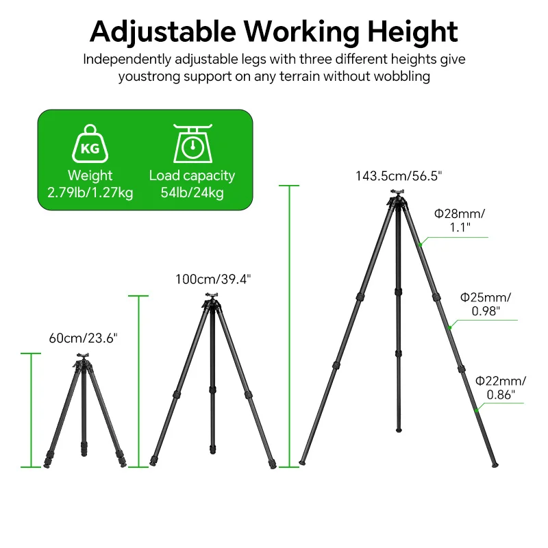 FANAUE Carbon Fiber Tripod for Outdoor Hunting with Quick Release Clamp Compatibility Arca Swiss/Picatinny/RRS Dovetail