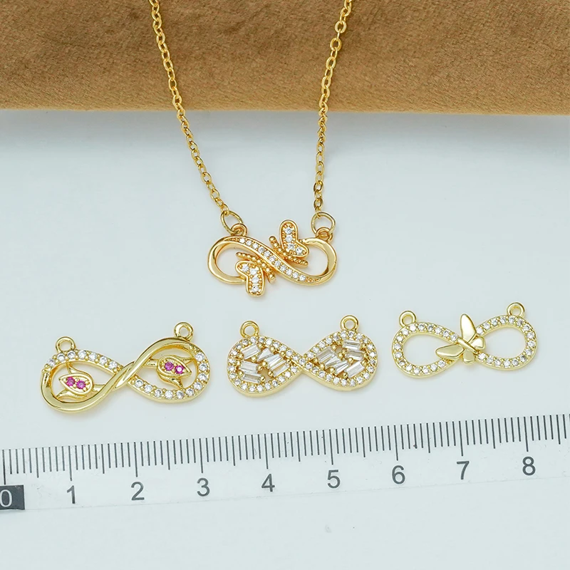 

11Pcs Bow Figure Connector Diy Pendant Necklace Bracelet Making Inlay Zircon Brass Jewelry Butterfly Flower Hollow Accessories