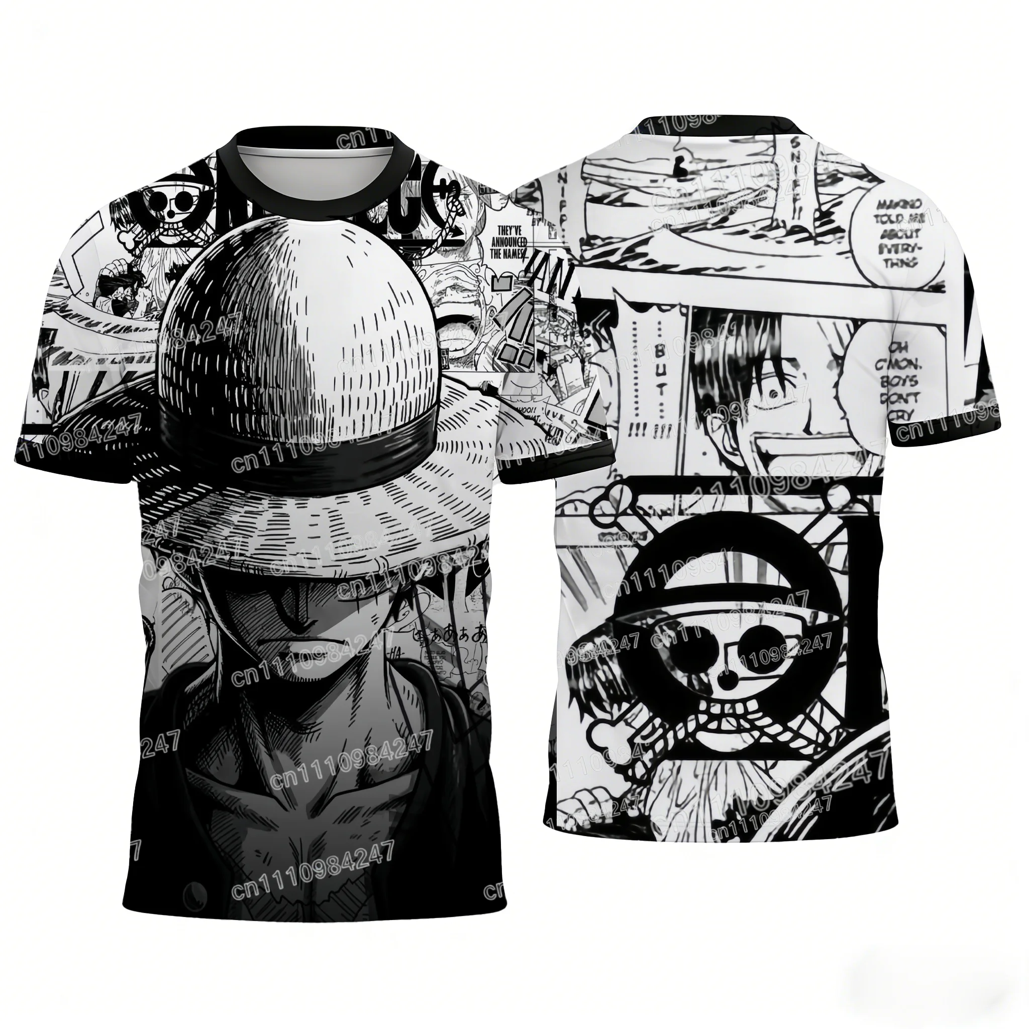 2026 Neues One Piece Luffy Strohhut Manga Collage 3D-Druck T-Shirt Unisex Kurzarm-Shirt Sommer Mode Oberteile für Männer Frauen Kinder