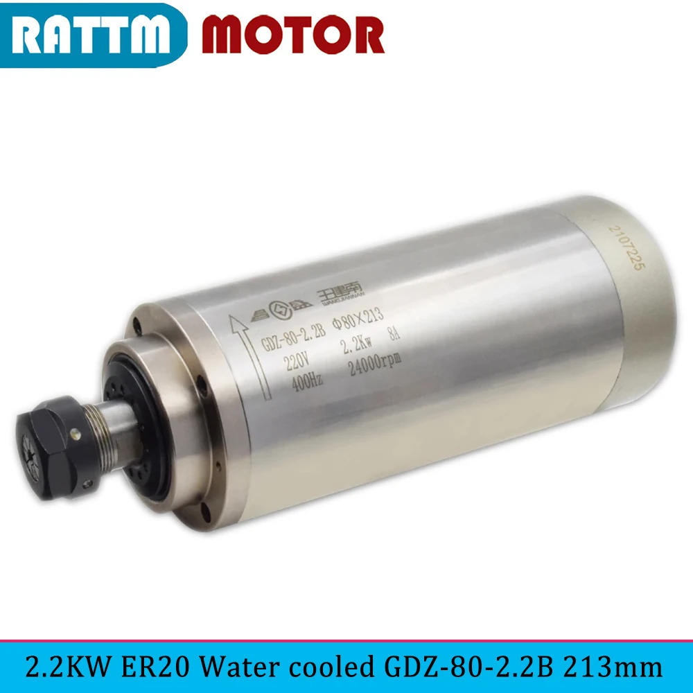 

GDZ-80-2.2B Water Cooled Cooling Spindle Motor 2.2KW ER20 220V 24000rpm 80mm 400Hz For CNC Router Milling