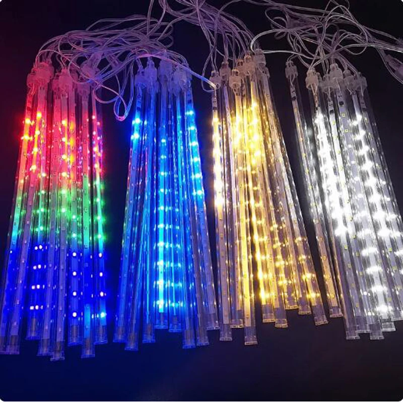 LED Meteor Shower Rain Light 8 Tubes Outdoor Garden Christmas String Light EU/US Plug Snow Falling Raindrop Icicle Light 50/30CM