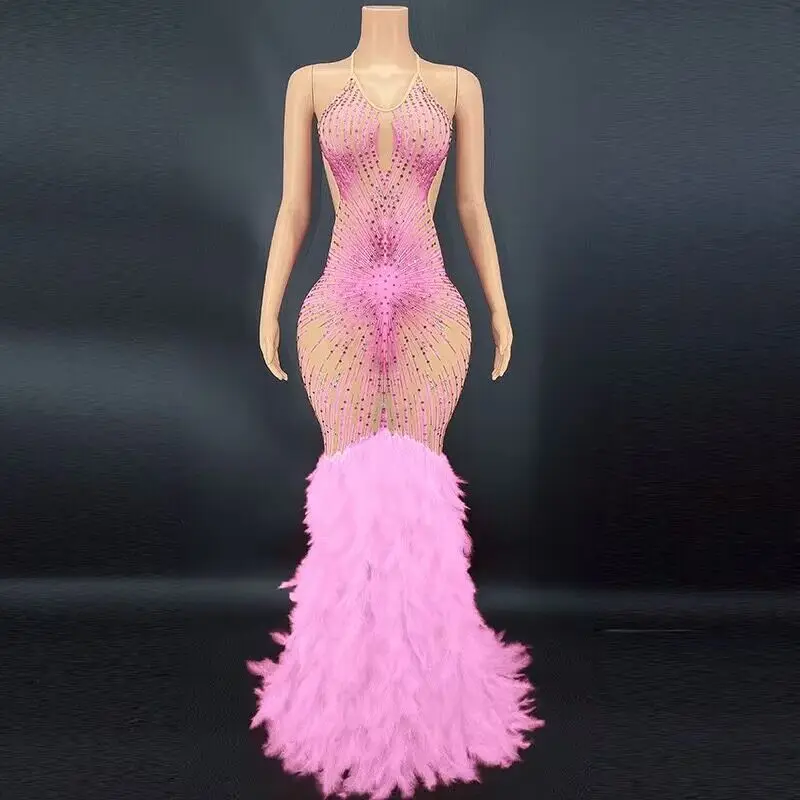 

Luxury Feathered Women Prom Dress Sexy Illusion Beads Evening Dresses Real Images Pageant Party Gown Robe De Soriee