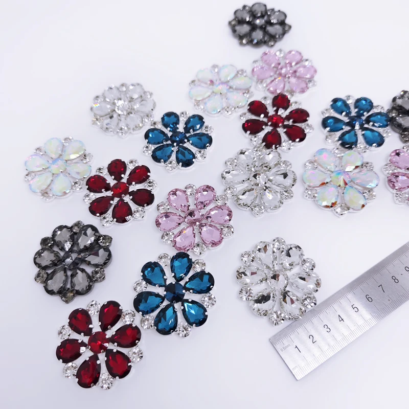 Rose Flower Appliques,Crystal Teardrop Rhinestones Appliques for Wedding Dresses, Bags, Shoes, Brooches DIY Crafts Accessories