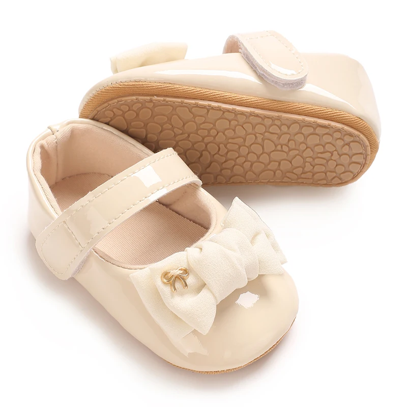 Spring and Autumn 0-1 Year Old Baby Walking Shoes PU Leather Soft Sole Anti Slip Princess Style Butterfly Bow Newborn Baby Shoes