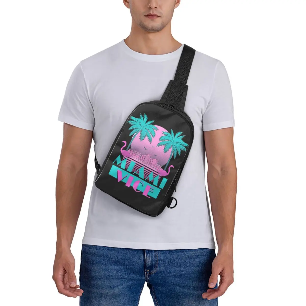 

Miami Vice - Retro 80s Design Chest Bag Crossbody Backpack Sling Shoulder Bag For Men Travel Hiking Daypack