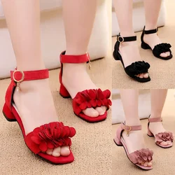 Fashion Children Sandals Girls Summer Sandals New Kids High-heeled Non-slip Princess Beach Shoes Black Dance Performances Shoes