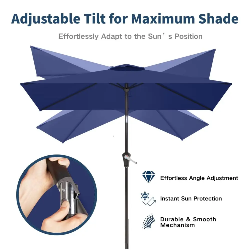 مظلة فناء مستطيلة مقاس 6.5 × 10 بوصة، مظلة كبيرة للسوق الخارجية مع حماية من الأشعة فوق البنفسجية، زر ضغط وإمالة ورفع كرنك، طاولة Rec