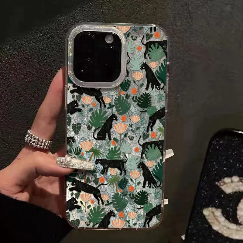 Exquisite Rainforest Panther Phone Case For iPhone 16 15 14 13 12 11 Pro Max XS XR Max 78Plus Mini Y2K Tidal Current Phone Cover