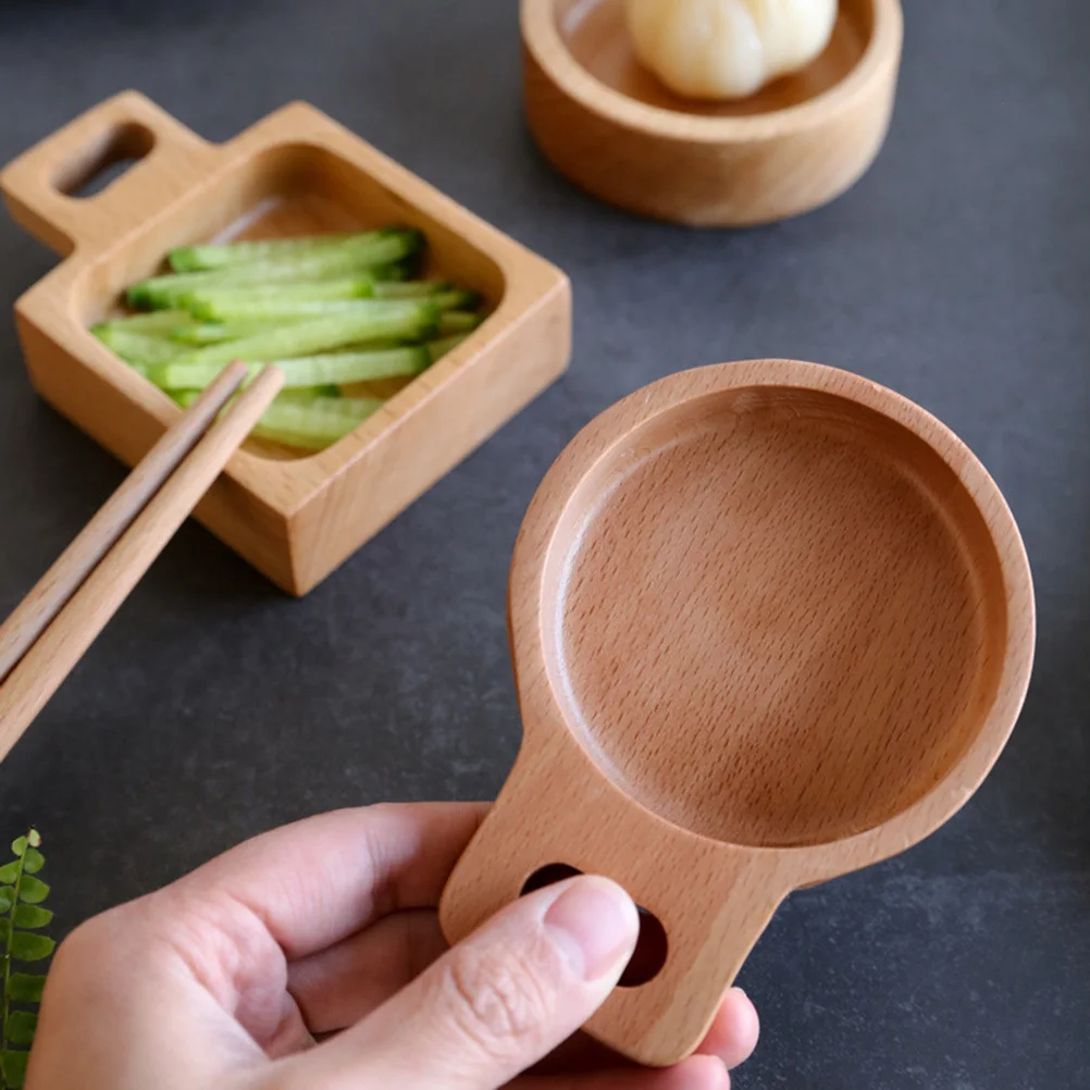 

2Pcs Beech Wooden Snack Sauce Dishes Small Dinner Plates Appetizers Serving Tray Lightweight for Wedding Birthday Picnic