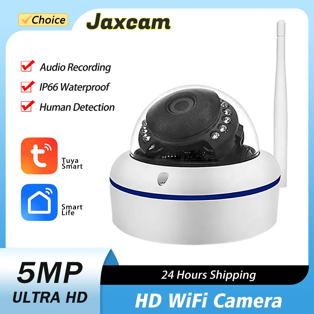 Tuya Smart Life 5MP  Wifi Camera Vandal-proof P2P TF Card Slot CCTV Dome Camera Wireless Wired Audio Recording Security Optional