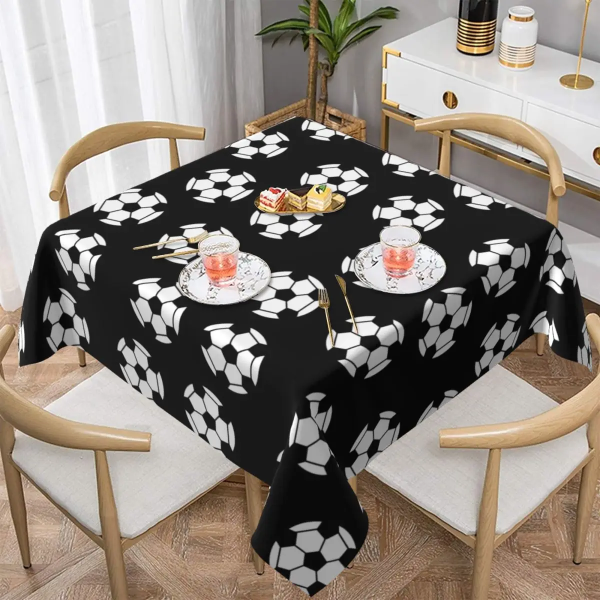 Soccer Ball Tablecloth Black and White Modern Table Cloth For Home Party Dining Room Table Cover Polyester DIY Table Decoration