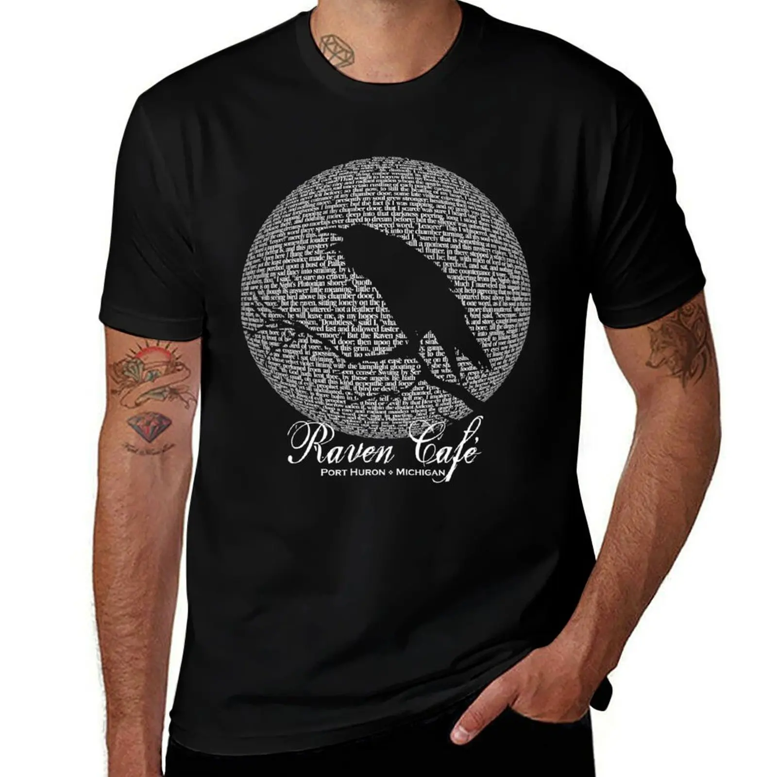 

The Raven Moon Poem By Edgar Allan Poe - Raven Cafe T-Shirt Urban Style Casual Short Sleeve Top