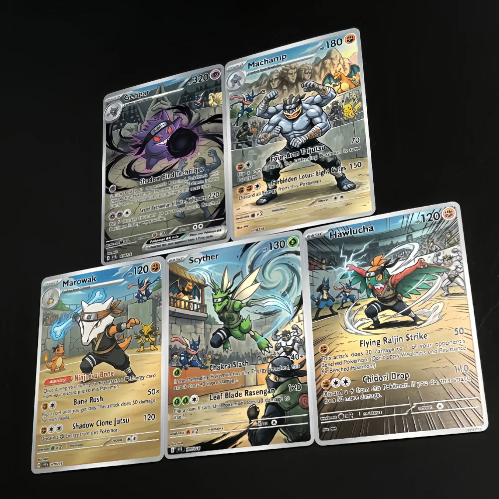 Pocket Monster Cards PTCG 5Pcs  Battle  Holo Card Gift  Gengar Machamp Marowak Scyther Hawlucha Collection Toy