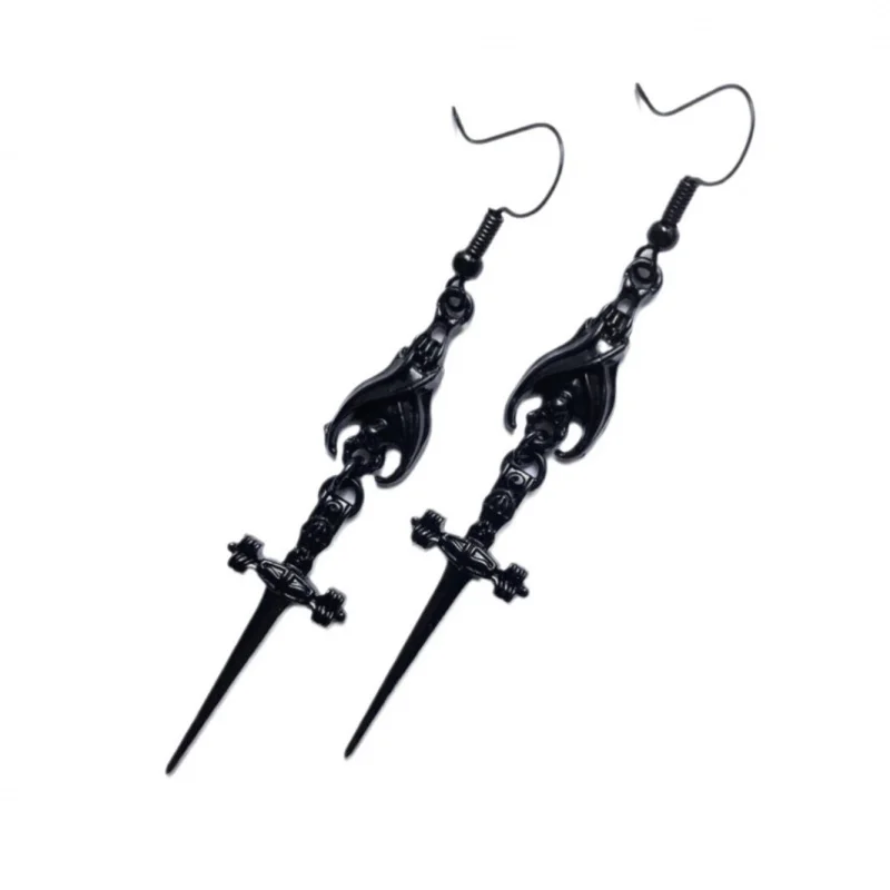 Boucles d'oreilles chauve-souris et épée noires personnalisées, bijoux gothiques, chauve-souris d'halloween