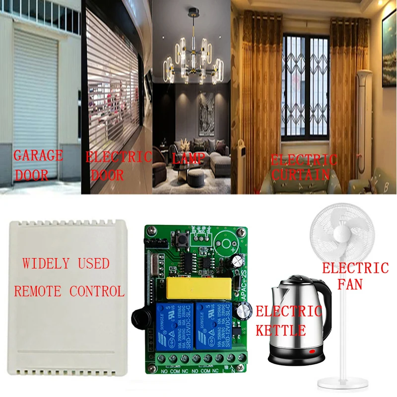 433Mhz Remote Control Switch for Light,Door, Garage Universal Remote AC 100V ~ 230V 110V 220V 2CH Relay Receiver and Controller