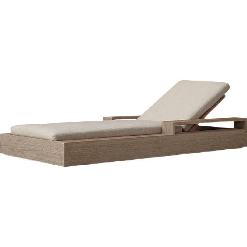 

Outdoor teak bed Nordic solid wood courtyard anti-corrosion terrace waterproof and sun protection leisure villa recliner furnitu