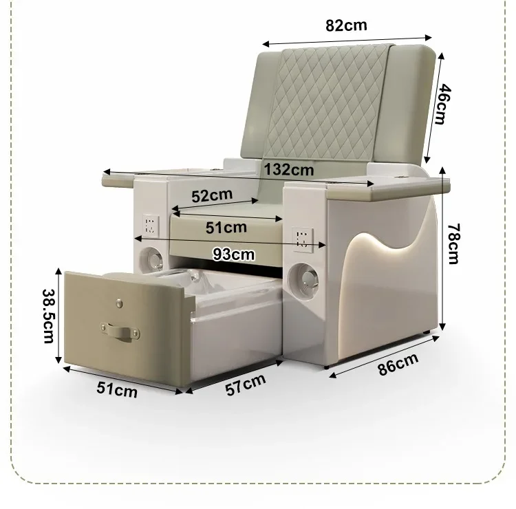 Nail Salon Reclining Foot Spa Massage Manicure Pedicure Chairs With Light Surfing Ceramic Basin Whirlpool Discharge Pump