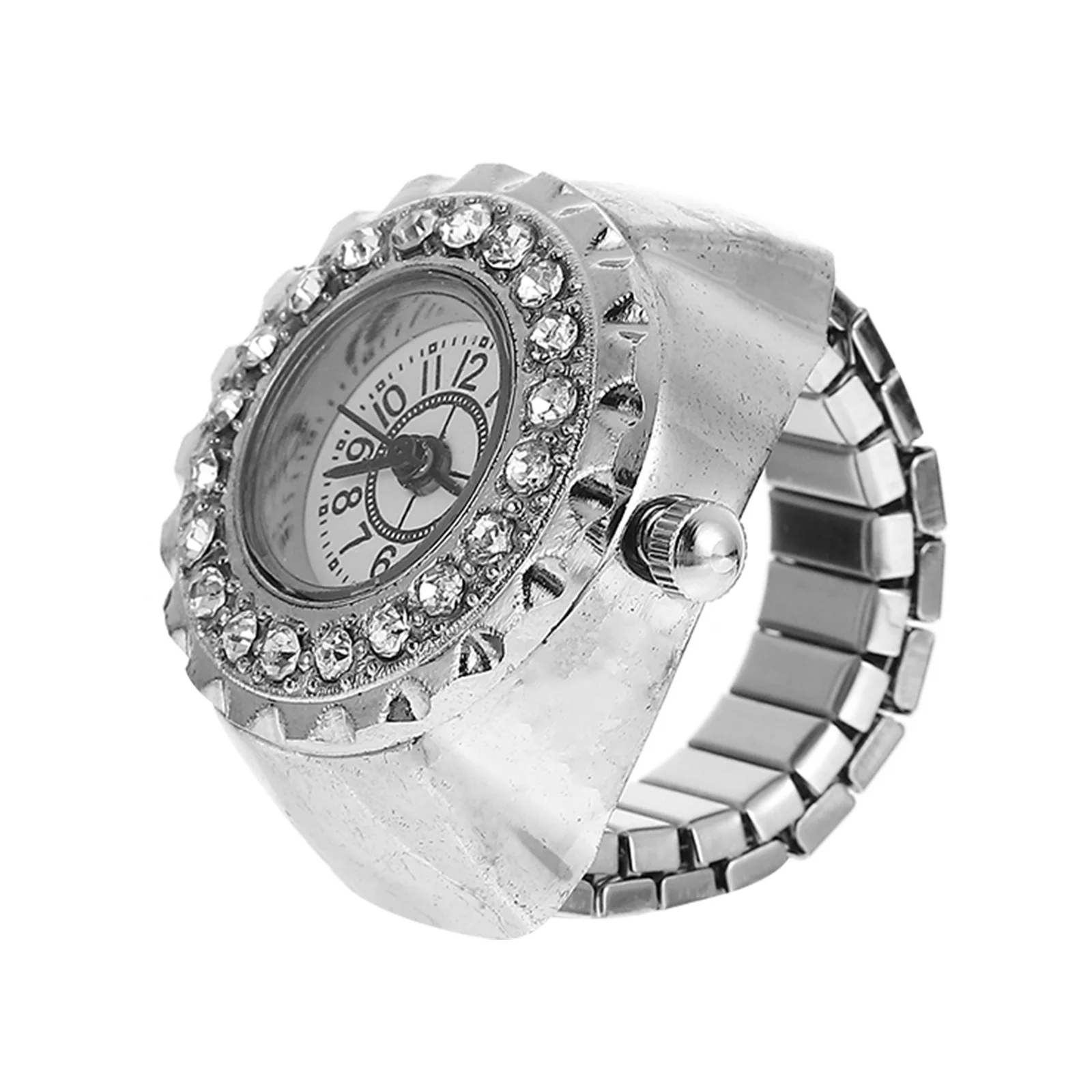 

Fashionable Round Dial Rhinestone Ring Watch Zinc Alloy Waterproof Finger Watch for Women Trendy Jewelry Accessory