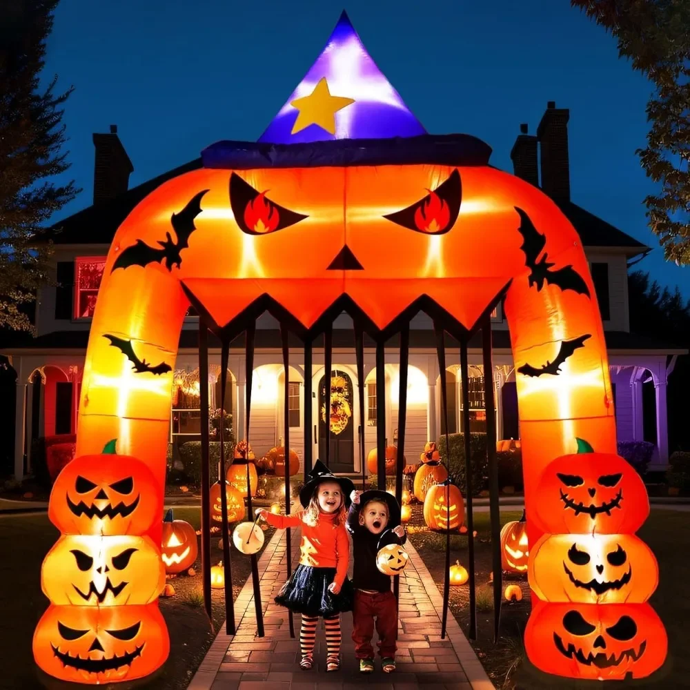 

12FT Tall Halloween Inflatables Outdoor Decorations, Built-in LED Lights, Giant Pumpkin Archway, Blow Up Halloween Decorations