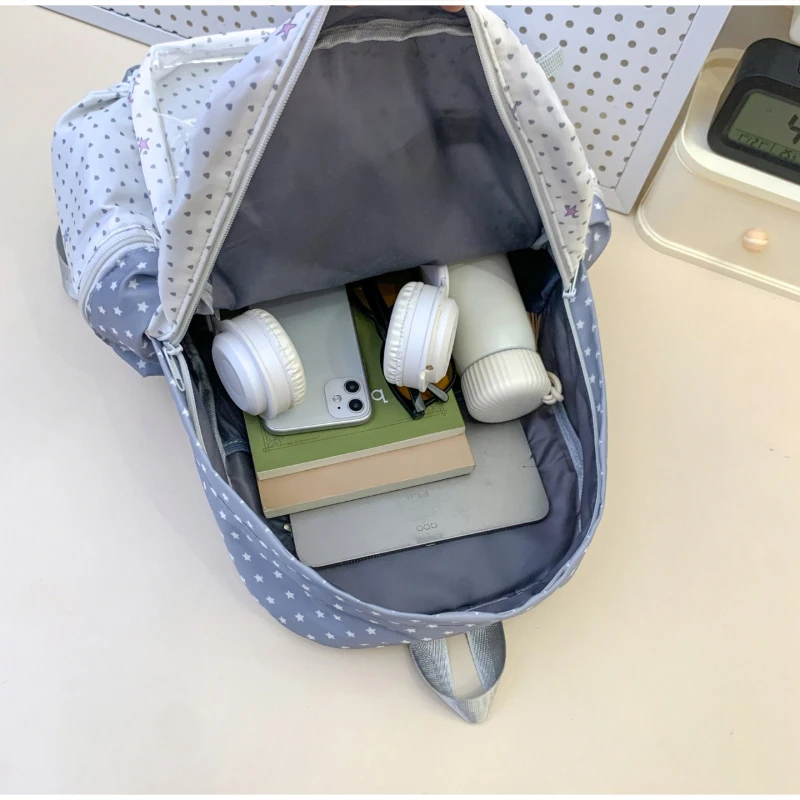 Modischer Rucksack mit transparentem Sichtfenster, großes Fassungsvermögen, gepunktete Schultasche für Teenager-Mädchen, leichte Büchertasche – Detail 3