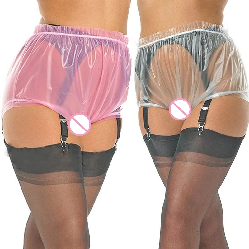 سراويل داخلية شفافة من مادة PVC عالية الخصر مقاس كبير ملابس داخلية نسائية من البلاستيك الناعم ملابس داخلية مريحة فضفاضة